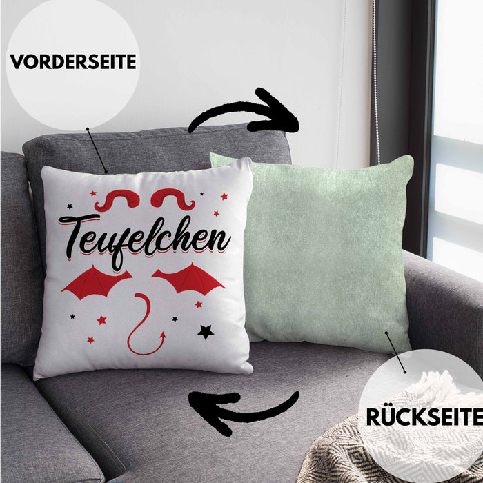 Teufelchen Kissen mit Füllung 40x40 Geschenk für Frauen Teufel (Grau) Grün Trendation