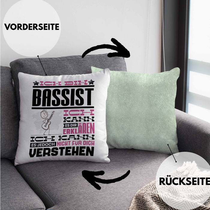 Bassist Geschenk Kaffee-Kissen mit Füllung 40x40 Geschenkidee für Bassist Ich Bin Bassist Ich Kann Es Dir Erklären Jedoch Nicht Für Dich Verstehen Spruch Lustig (Grau) Grün Trendation
