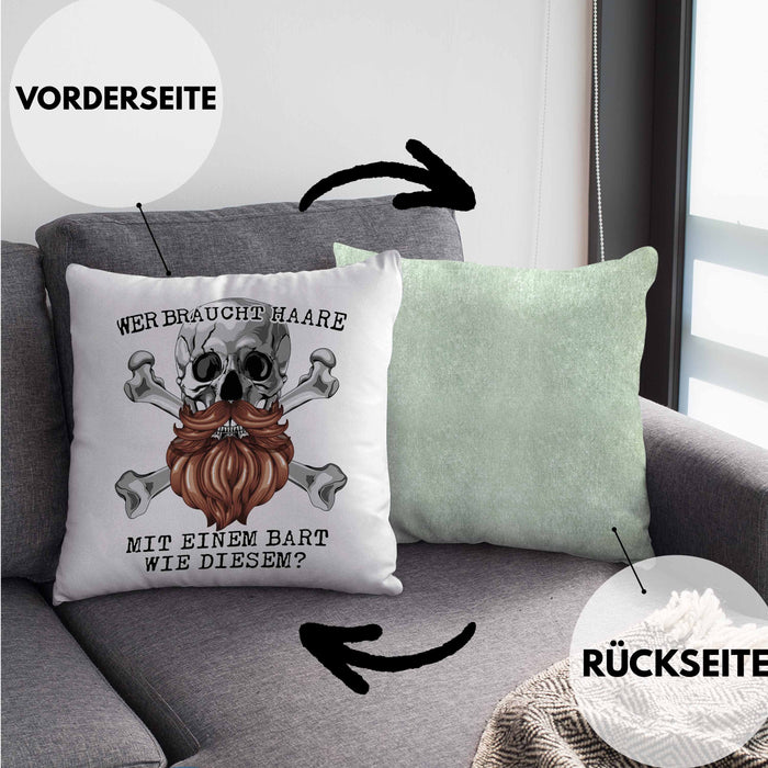 Glatze Bart Echter Mann Kissen mit Füllung 40x40 Geschenk Wer Braucht Haare Mit Einem Bart Wie Diesem (Grau) Grün Trendation