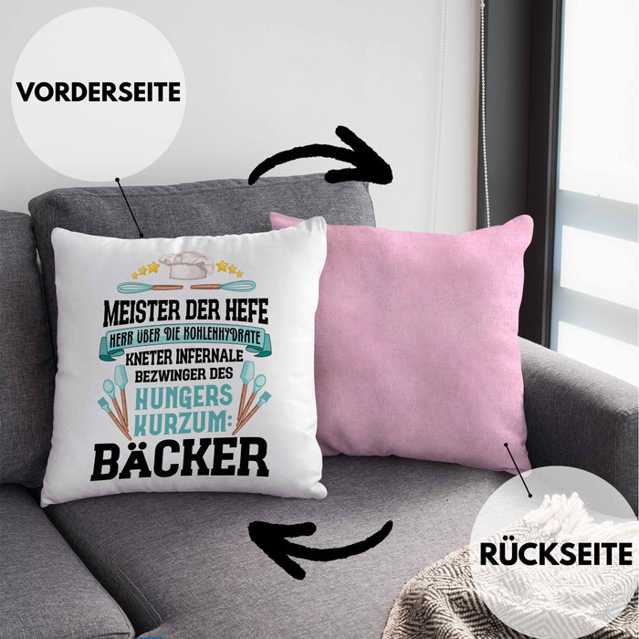 Bäcker Kissen mit Füllung 40x40 mit Spruch Geschenkidee Bäckerin Geschenk Männer Frauen (Grau) Rosa Trendation