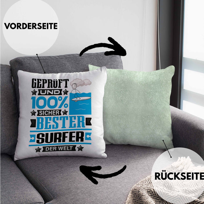 Surfer Geschenk Lustiger Spruch für Surfer Geschenkidee Bester Surfer Der WeltKissen mit Füllung 40x40 (Grau) Grün Trendation