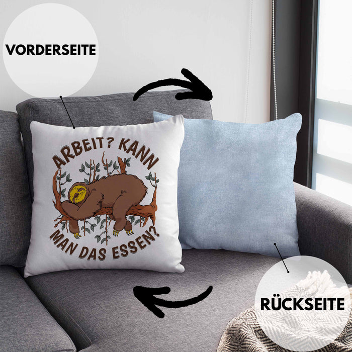 Faultier Kissen mit Füllung 40x40 Geschenk Faullenzer Arbeit Kann Man Das Essen Freundin Geschenkidee (Grau) Blau Trendation