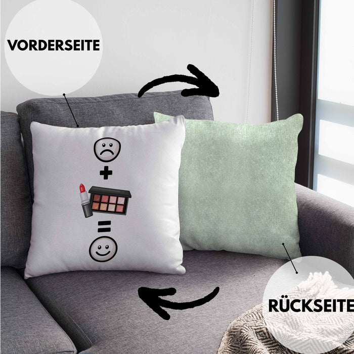 Makeup Kissen mit Füllung 40x40 Geschenkidee für Makeup-Stylist Geburtstag Lustiges Geschenk :( + Makeup = :) (Grau) Grün Trendation