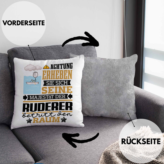 Ruderer Geschenk Kissen mit Füllung 40x40 Lustiger Spruch Erheben Sie Sich Der Ruderer Betritt den Raum (Grau) Grau Trendation