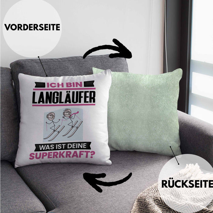 Langläufer Kissen mit Füllung 40x40 Geschenk für Langläufer Geburtstag Lustiger Spruch Was Ist Deine Superkraft (Grau) Grün Trendation