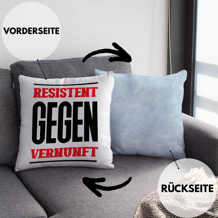 System Kissen mit Füllung 40x40 Geschenk Spruch Lustig Resistent Gegen Vernupft Geschenkidee Geburtstag (Grau) Blau Trendation