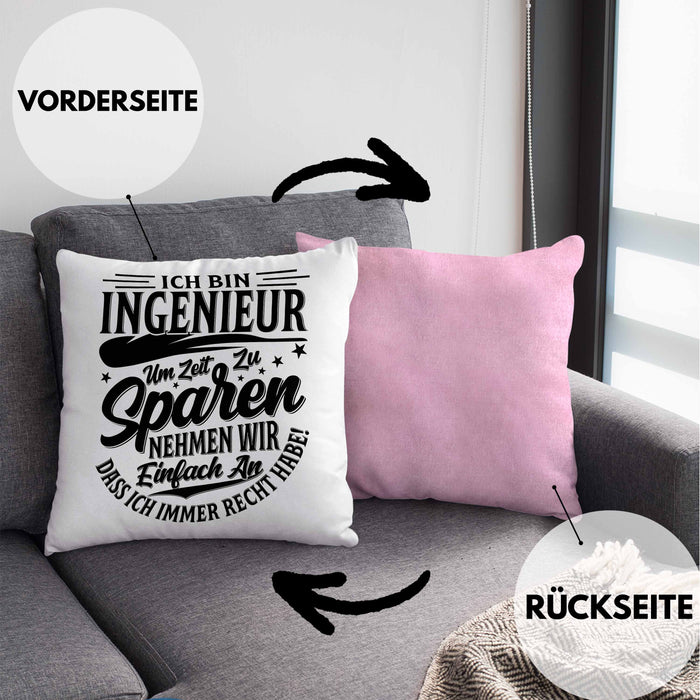 Ingenieur Kissen mit Füllung 40x40 Geschenk Geschenkidee Sprüche Ingenieurswesen Geschenkidee Spruch (Grau) Rosa Trendation