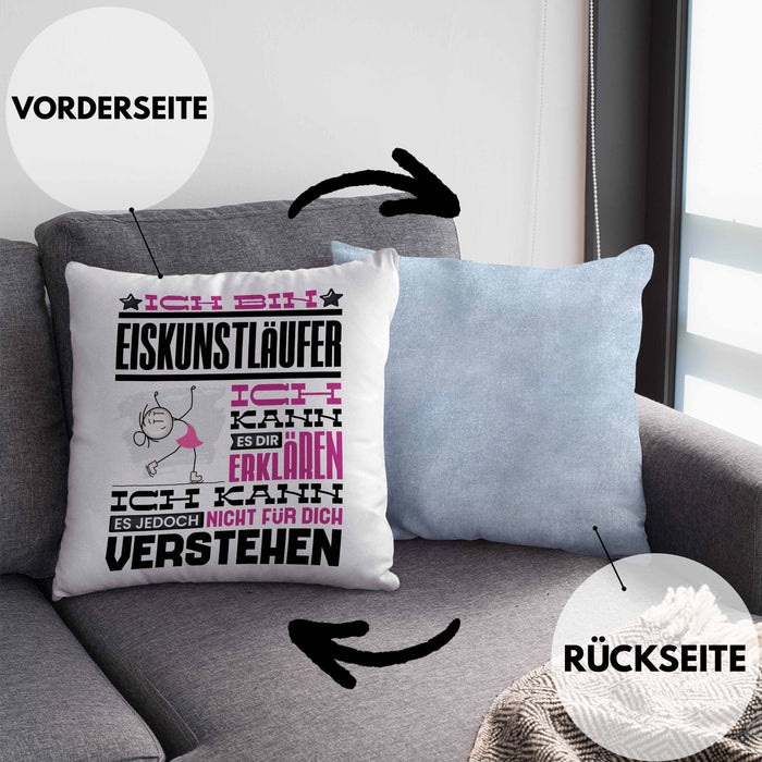 Eiskunstläufer Geschenk Kaffee-Kissen mit Füllung 40x40 Geschenkidee für Eiskunstläufer Ich Bin Eiskunstläufer Ich Kann Es Dir Erklären Jedoch Nicht Für Dich Verstehen Spruch Lustig (Grau) Blau Trendation