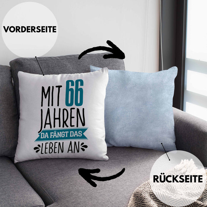 Trendation - Lustiges Geschenk 66. Geburtstag für Männer und Frauen Kissen mit Füllung 40x40 66er Geschenkiee Spruch (Grau) Blau Trendation