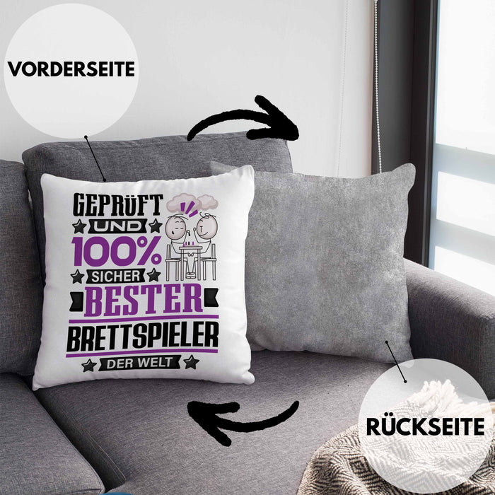 Brettspieler Geschenk Lustiger Spruch für Brettspieler Geschenkidee Bester Brettspieler Der WeltKissen mit Füllung 40x40 (Grau) Grau Trendation
