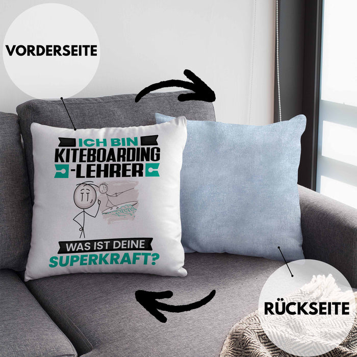 Kiteboarding-Lehrer Kissen mit Füllung 40x40 Geschenk für Kiteboarding-Lehrer Geburtstag Lustiger Spruch Was Ist Deine Superkraft (Grau) Blau Trendation