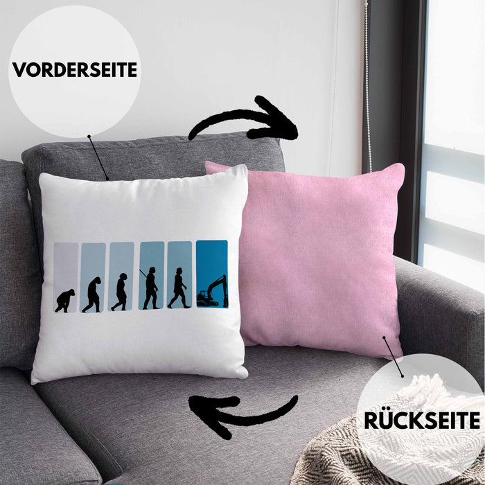 Bagger Lustige Geschenkidee für Baggerfahrer Kissen mit Füllung 40x40 Evolution-Motiv Baustelle (Grau) Rosa Trendation