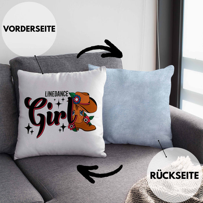Line Dance Girl Kissen mit Füllung 40x40 Geschenk Spruch Linedance KafffeeKissen mit Füllung 40x40 Spruch (Grau) Blau Trendation