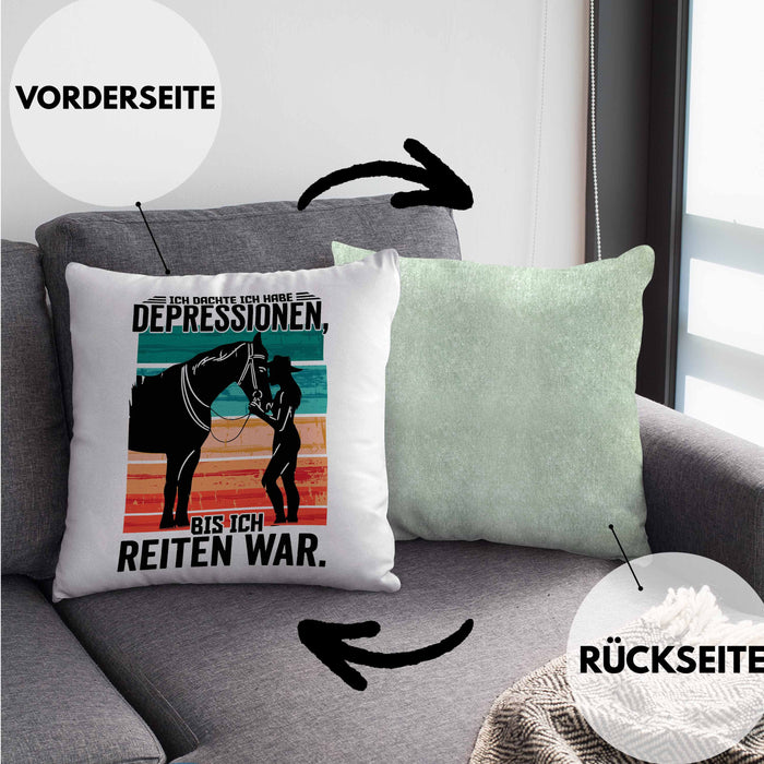 Reiterin Geschenk Kissen mit Füllung 40x40 Spruch Ich Dachte Ich Habe Depressionen Bis Ich Reiten War Geschenkidee (Grau) Grün Trendation
