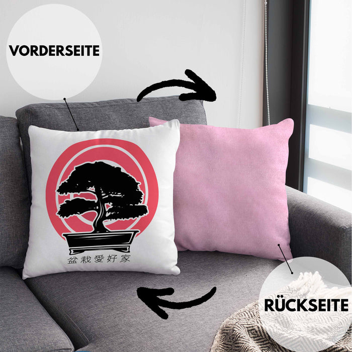 Lustige Bonsai Kissen mit Füllung 40x40 Geschenk für Bonsai-Liebhaber Grafik (Grau) Rosa Trendation