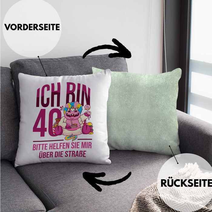 Lustige Kissen mit Füllung 40x40 zum 40. Geburtstag - Geschenkidee für Frauen Einhorn 40er Geburtstag (Grau) Grün Trendation
