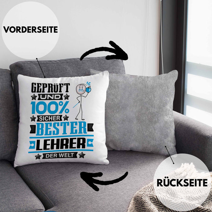 Lehrer Geschenk Lustiger Spruch für Lehrer Geschenkidee Bester Lehrer Der WeltKissen mit Füllung 40x40 (Grau) Grau Trendation