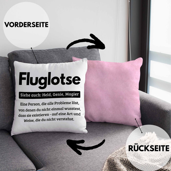 Fluglotse Kissen mit Füllung 40x40 Geschenk Spruch für Fluglotsen Geschenkidee (Grau) Rosa Trendation