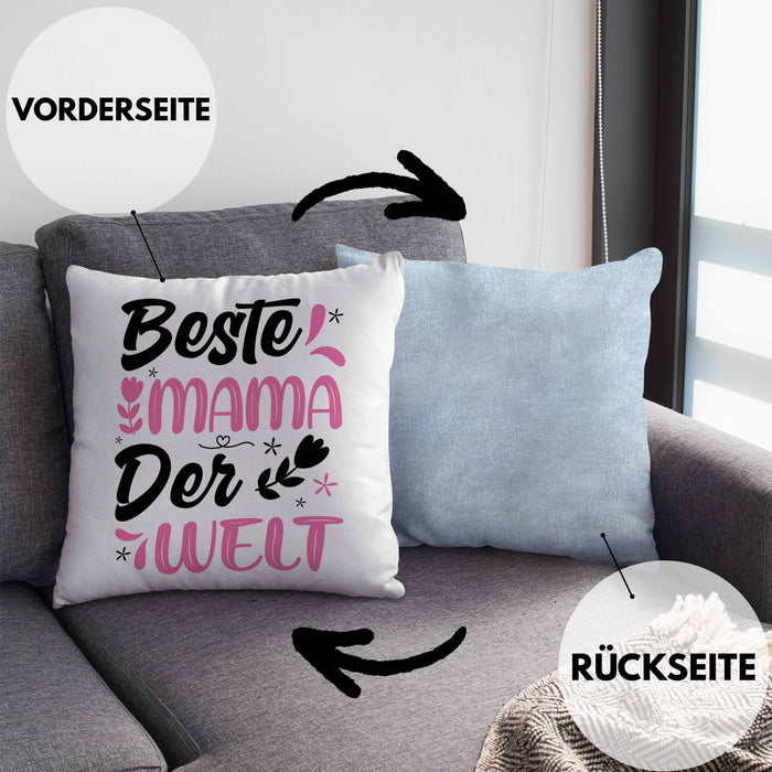 Mama Geschenk Kissen mit Füllung 40x40 Beste Mama Der Welt Geschenkidee Muttertagsgeschenk von Sohn Tochter (Grau) Blau Trendation