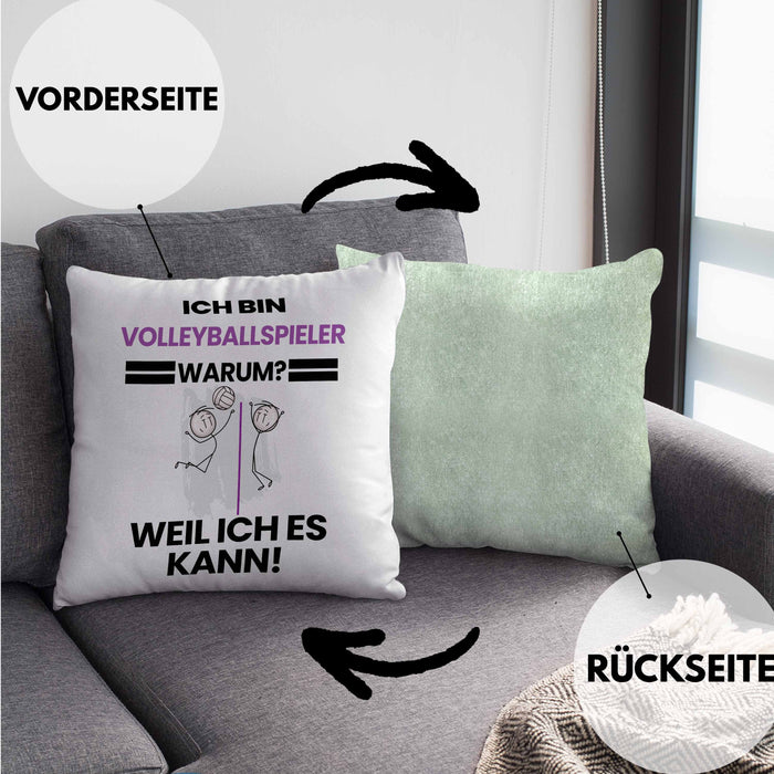 Volleyballspieler Geschenk Kissen mit Füllung 40x40 Lustiger Spruch Ich Bin Volleyballspieler Warum Weil Ich Es Kann Geschenkidee Bester Volleyballspieler Geburtstag (Grau) Grün Trendation