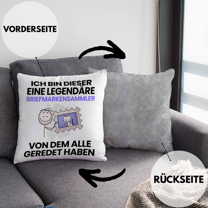 Briefmarkensammler Geschenk Kissen mit Füllung 40x40 Lustige Geschenkidee Geburtstag für Briefmarkensammler Ich Bin Dieser Legendäre Briefmarkensammler Von Dem Alle Geredet Haben (Grau) Grau Trendation