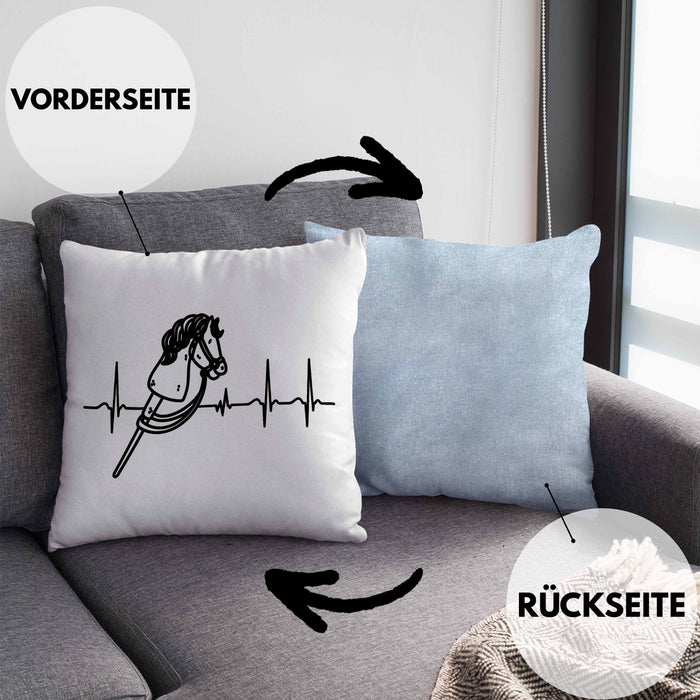 Hobbyhorse Mädchen Kissen mit Füllung 40x40 Geschenk Hobby Horse Pferde Grafik Herzschlag (Grau) Blau Trendation