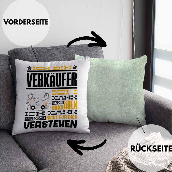 Verkäufer Geschenk Kaffee-Kissen mit Füllung 40x40 Geschenkidee für Verkäufer Ich Bin Verkäufer Ich Kann Es Dir Erklären Jedoch Nicht Für Dich Verstehen Spruch Lustig (Grau) Grün Trendation