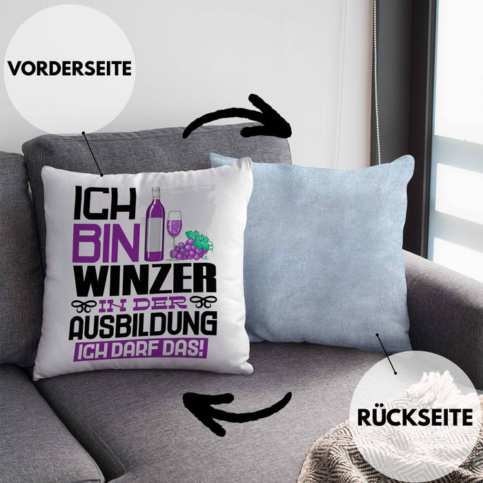 Winzer Ausbildung Kissen mit Füllung 40x40 Geschenk Ich Bin Winzer In Der Ausbildung Ich Darf Das Geschenkidee Spruch (Grau) Blau Trendation
