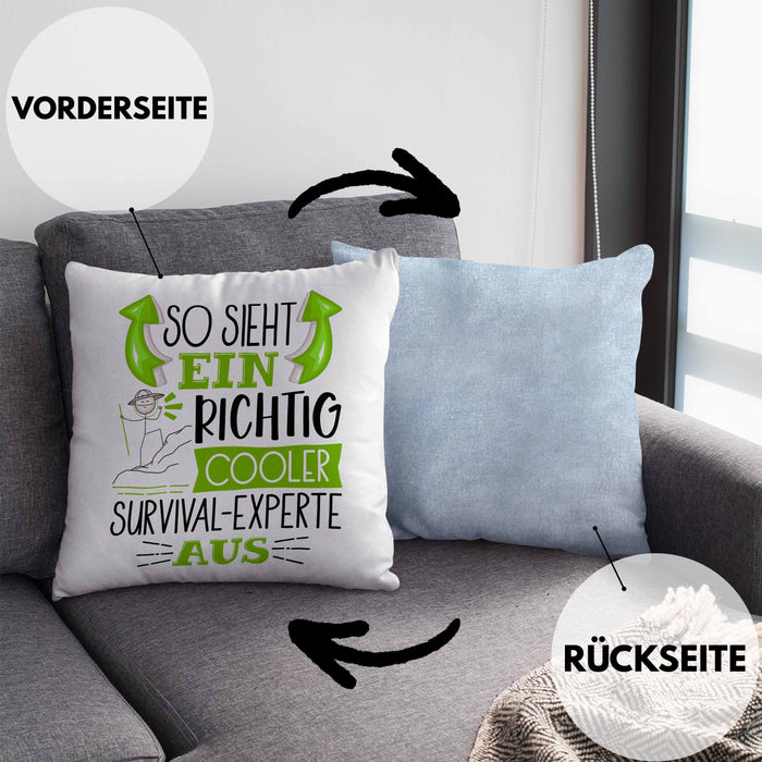So Sieht Ein Richtig Cooler Survival-Experte Aus Kissen mit Füllung 40x40 Geschenk für Survival-Experte Geburtstag Geschenkdiee (Grau) Blau Trendation