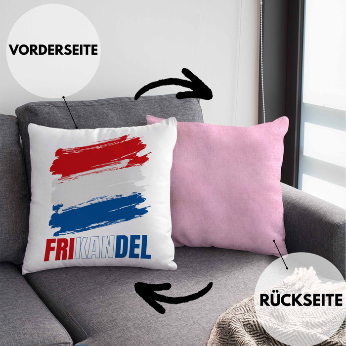 Holland Fan Kissen mit Füllung 40x40 Geschenk Holländer Frikande (Grau) Rosa Trendation