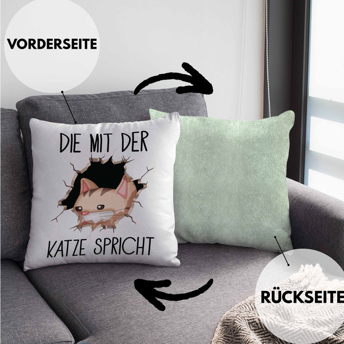 Katzen-Besitzerin Kissen mit Füllung 40x40 Geschenk Die Mit Der Katze Spricht Geburtstag (Grau) Grün Trendation