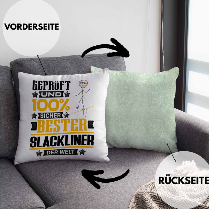 Slackliner Geschenk Lustiger Spruch für Slackliner Geschenkidee Bester Slackliner Der WeltKissen mit Füllung 40x40 (Grau) Grün Trendation