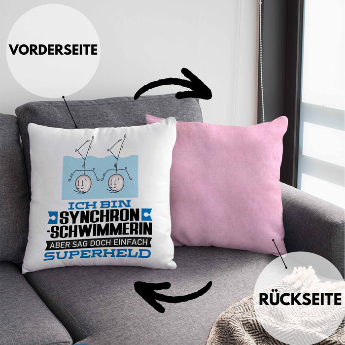 Synchronschwimmerin Geschenk Kissen mit Füllung 40x40 Ich Bin Synchronschwimmerin Aber Sag Doch Einfach Superheld Lustige Geschenkdiee für Synchronschwimmerin (Grau) Rosa Trendation