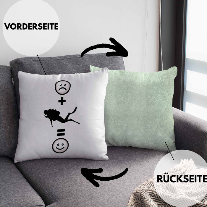 Tauchen Kissen mit Füllung 40x40 Geschenk für Taucher :( + Tauchen = :) Lustige Geschenkidee Geburtstag (Grau) Grün Trendation