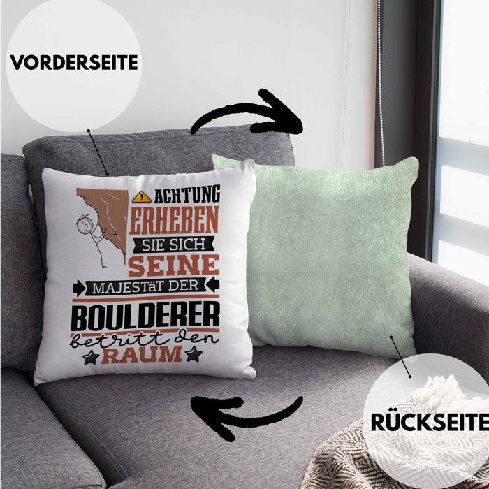 Boulderer Geschenk Kissen mit Füllung 40x40 Lustiger Spruch Erheben Sie Sich Der Boulderer Betritt den Raum (Grau) Grün Trendation