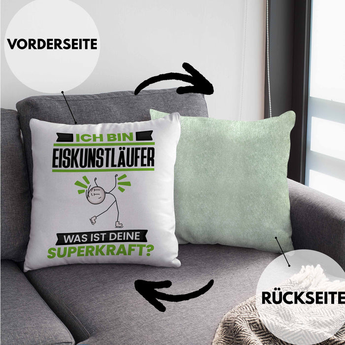Eiskunstläufer Kissen mit Füllung 40x40 Geschenk für Eiskunstläufer Geburtstag Lustiger Spruch Was Ist Deine Superkraft (Grau) Grün Trendation