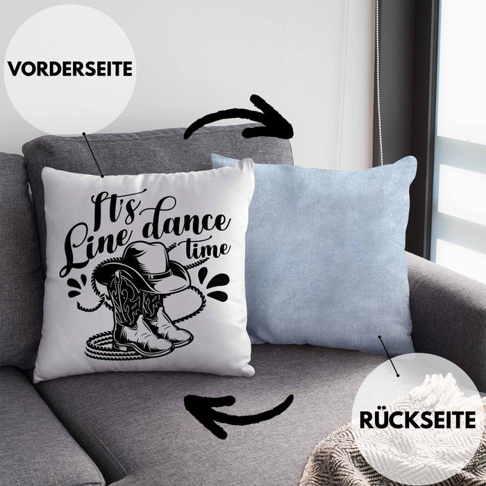 Lustige Kissen mit Füllung 40x40 "It's Line Dance Time" Geschenk Line Dance Fans (Grau) Blau Trendation