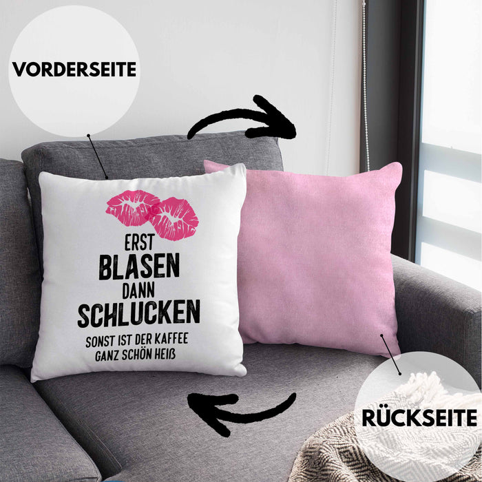 Lustige Kissen mit Füllung 40x40 Versauter Humor 18+ Geschenk Erst Blasen Dann Schlucken Erwachsene (Grau) Rosa Trendation