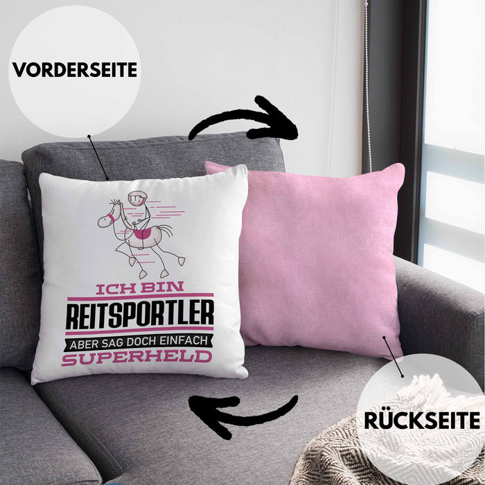 Reitsportler Geschenk Kissen mit Füllung 40x40 Ich Bin Reitsportler Aber Sag Doch Einfach Superheld Lustige Geschenkdiee für Reitsportler (Grau) Rosa Trendation