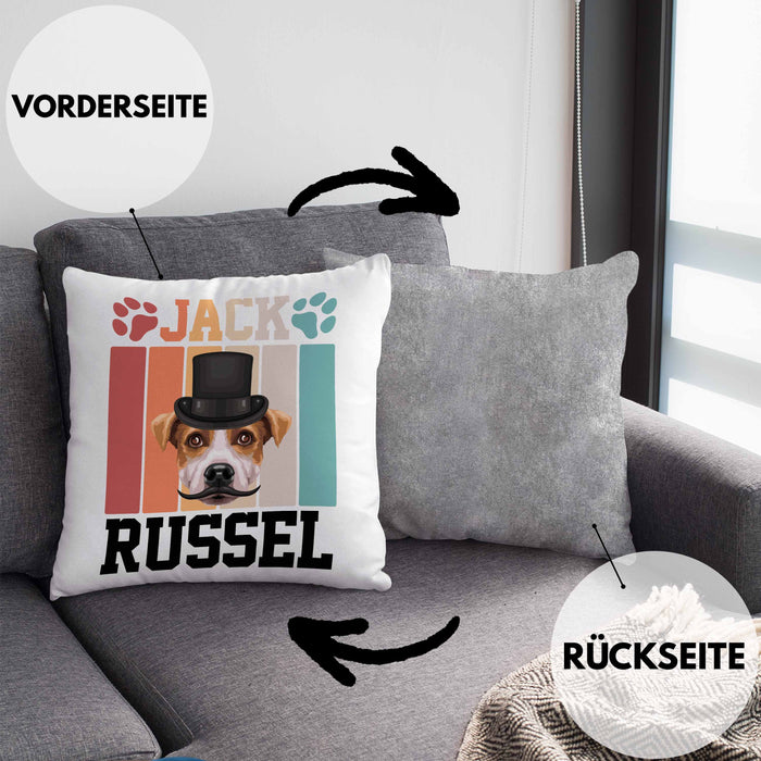 Jack Russel Besitzer Kissen mit Füllung 40x40 Geschenk Lustiger Spruch Geschenkidee Retro Vinatge Jack Russel (Grau) Grau Trendation