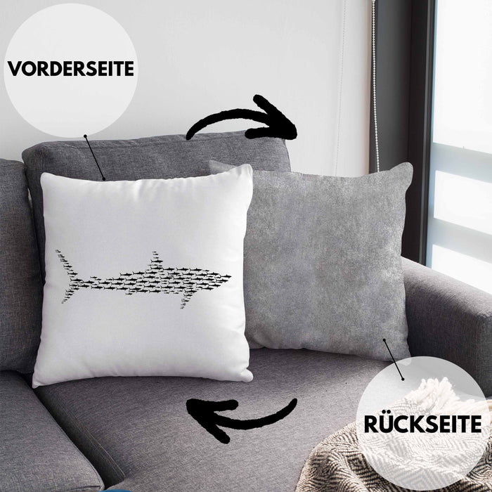 Kissen mit Füllung 40x40 mit Haifisch-Grafik als Geschenkidee Haifisch Haise Geschenk (Grau) Grau Trendation