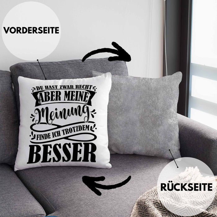 Du Hast Zwar Recht Aber Meine Meinung Finde Ich Trotzdem Besser Kissen mit Füllung 40x40 Geschenk Lustiger Spruch Häferl (Grau) Grau Trendation