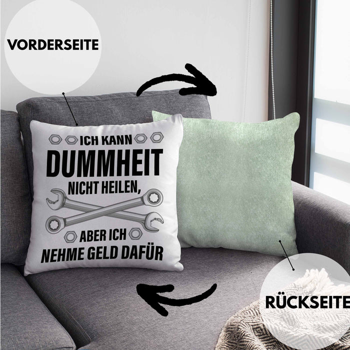 KFZ Mechaniker Geschenk Lustig Kissen mit Füllung 40x40 Automechaniker Handwerker Mechatroniker Werkstatt Kissen mit Füllung 40x40 (Grau) Grün Trendation