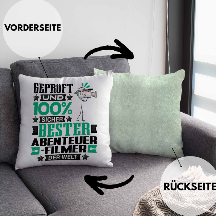 Abenteuerfilmer Geschenk Lustiger Spruch für Abenteuerfilmer Geschenkidee Bester Abenteuerfilmer Der WeltKissen mit Füllung 40x40 (Grau) Grün Trendation
