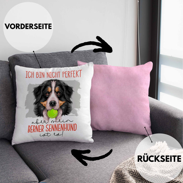 Berner Sennen Besitzer Kissen mit Füllung 40x40 Geschenk Lustiger Spruch Geschenkidee Besitzerin Ich Bin Nicht toll Aber Mein Berner Sennen Ist Es (Grau) Rosa Trendation