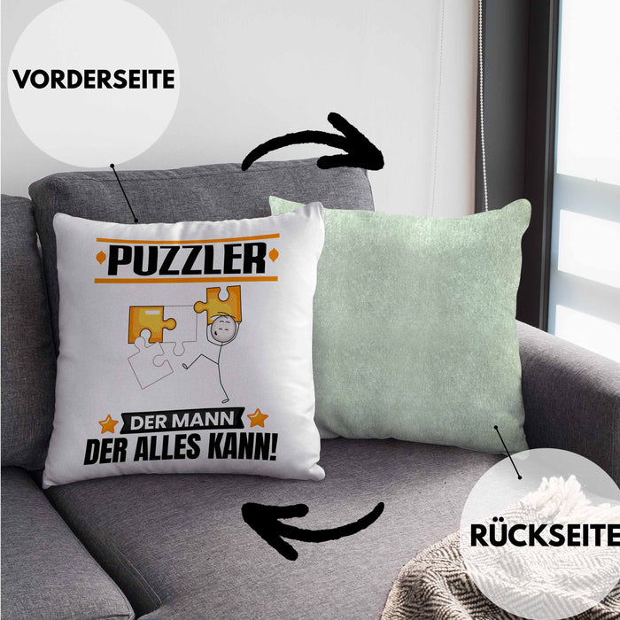 Puzzler Kissen mit Füllung 40x40 Geschenk für Puzzler Der Mann Der Alles Kann Geschenkidee zum Geburtstag (Grau) Grün Trendation