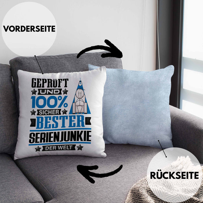Serienjunkie Geschenk Lustiger Spruch für Serienjunkie Geschenkidee Bester Serienjunkie Der WeltKissen mit Füllung 40x40 (Grau) Blau Trendation