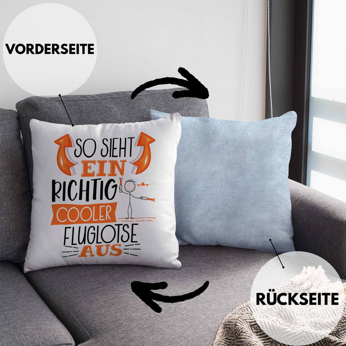 Fluglotse Kissen mit Füllung 40x40 Geschenk So Sieht Ein Richtig Cooler Fluglotse Aus Geschenkidee Spruch Lustig (Grau) Blau Trendation