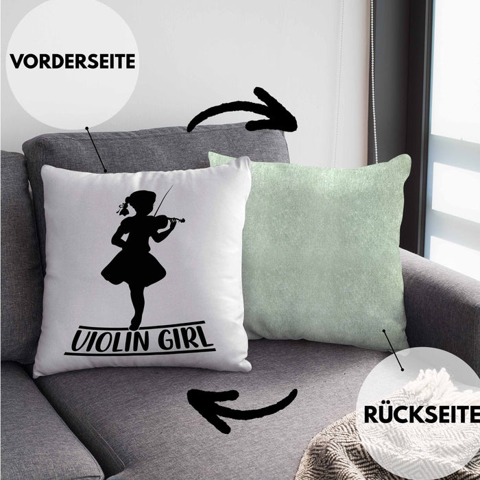 Geigenspieler Geschenk Kissen mit Füllung 40x40 Geigenspielerin Geigen Spruch Violin Girl (Grau) Grün Trendation
