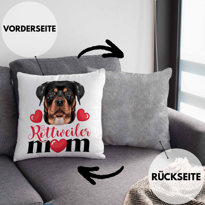 Rottweiler Besitzer Mom Mama Kissen mit Füllung 40x40 Geschenk Lustiger Spruch Geschenkidee Rottweiler Besitzerin (Grau) Grau Trendation